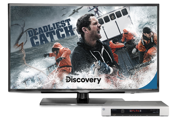 TV with DVR featuring the Discovery Channel show Deadliest Catch